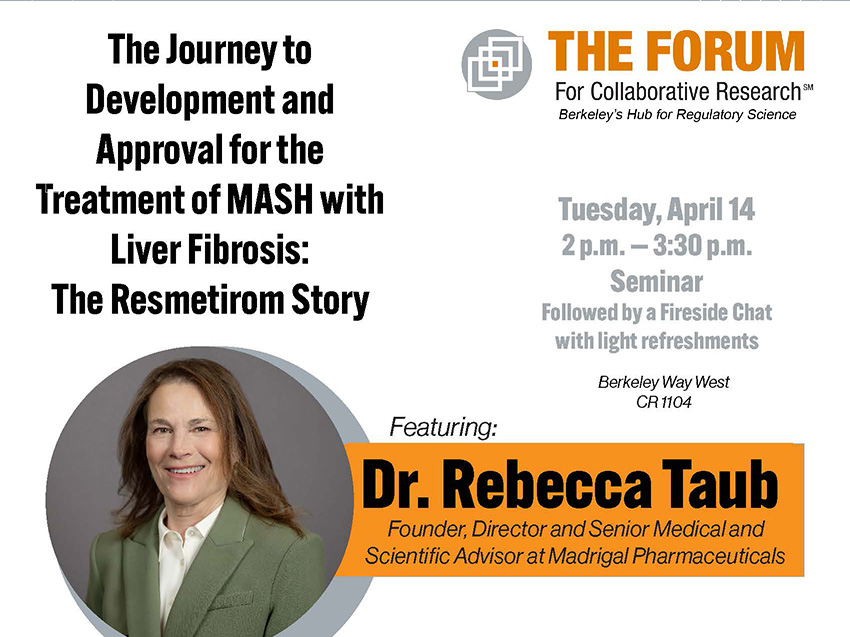 Flyer for in-person seminar with Dr. Rebecca Taub, founder of Madrigal Pharmaceuticals